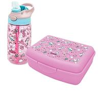 NERTHUS FIH 1026 Set bouteille double paroi en acier inoxydable + boîte repas + sac sandwich + sac à dos Licornes