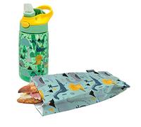 Nerthus FIH 1033 set bouteille acier inoxydable double paroi lunchbox et sac sandwich enfant dinosaures idéal pour l école