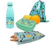 NERTHUS FIH 1037 Set bouteille double paroi en acier inoxydable + boîte repas + sac sandwich + sac à dos dinosaures