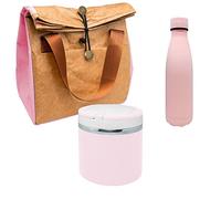 NERTHUS FIH 1040 set bouteille acier inoxydable double paroi thermos alimentaire et sac isotherme rose idéal pour l école