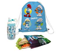 Nerthus FIH 1072 Set sac à dos + sac sandwich + bouteille Tritan Schtroumpfs