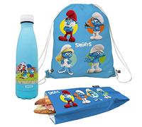 Nerthus FIH 1074 Set sac à dos + sac sandwich + bouteille double paroi village Schtroumpfs