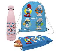 Nerthus FIH 1077 Set sac à dos + sac sandwich + bouteille double paroi 500 ml Schtroumpfs