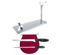 Nerthus FIH 1215 set support jambon acier inoxydable tête fixe couteau à jambon aiguiseur et housse jambon bordeaux pour couper le jambon