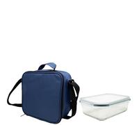 NERTHUS FIH 1499 Boîte à lunch isotherme noire avec récipient hermétique en verre 1 l, sac alimentaire avec intérieur isolant, facile à nettoyer, avec poignée, idéal pour le travail et le bureau