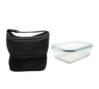 NERTHUS FIH 1502 Boîte à lunch isotherme noire avec récipient hermétique en verre 1 L, sac à repas avec double compartiment, intérieur isolé, avec poignée, idéal pour le travail et le bureau