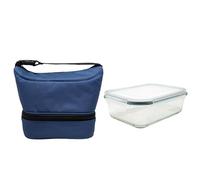 NERTHUS FIH 1503 Boîte à lunch isotherme noire avec récipient hermétique en verre 640ml, sac à repas avec double compartiment, intérieur isolé, avec poignée, idéal pour le travail et le bureau