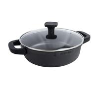 Nerthus FIH 1557 casserole basse aluminium moulé revêtement antiadhésif quantanium compatible induction gaz vitrocéramique couvercle verre poignées silicone amovibles