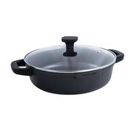 Nerthus FIH 1558 casserole basse aluminium moulé revêtement antiadhésif quantanium compatible induction gaz vitrocéramique couvercle verre poignées silicone amovibles