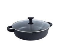 Nerthus FIH 1559 casserole basse aluminium moulé revêtement antiadhésif quantanium compatible induction gaz vitrocéramique couvercle verre poignées silicone amovibles