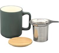 NERTHUS FIH 1569 Tasse en céramique avec infuseur en acier inoxydable et couvercle en bambou, design élégant, idéal pour thé et infusions Vert Mer 375 ml