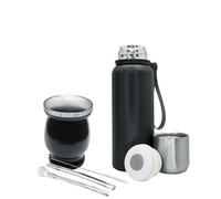 NERTHUS FIH 1594 Kit mat avec verre à double paroi en acier inoxydable de 250 ml + deux ampoules pipes pour mat avec brosse nettoyante + thermos en acier inoxydable 500 ml