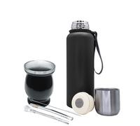 NERTHUS FIH 1595 Kit mat avec verre à double paroi en acier inoxydable de 250 ml + deux ampoules pipes pour mat avec brosse nettoyante + thermos en acier inoxydable 750 ml