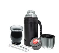 NERTHUS FIH 1596 Kit mat avec verre à double paroi en acier inoxydable de 250 ml + deux ampoules pipes pour mat avec brosse nettoyante + thermos en acier inoxydable 1 300 ml