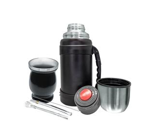 NERTHUS FIH 1596 Kit mat avec verre à double paroi en acier inoxydable de 250 ml + deux ampoules pipes pour mat avec brosse nettoyante + thermos en acier inoxydable 1 300 ml