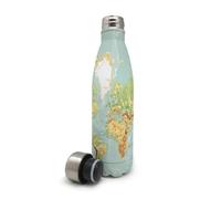 Nerthus Fih 515 Bouteille Double Paroi en Acier Inoxydable Motif Mundi Chaud et Froid 500 ML sans Bpa 18/8 Carte du Monde