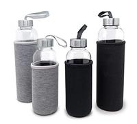 Nerthus Fih 649 Bouteille en Verre Gris 400 Ml, Étui en Néoprène, Verre, Flacon Réutilisable, sans Bpa