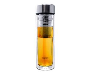 Nerthus FIH 664 filtrante 350 ML, isolée grâce à sa Double paroi, Bouteille infuseur, Flacon, Tasse de Voyage, théière, 0,35 l, Verre, Transparent
