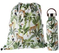 NERTHUS FIH 959 Set Bouteille double paroi Sport + sac à dos Motif carte mondiale Bouteille de 750 ml avec poignée