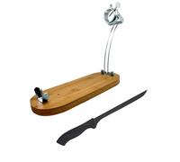 NERTHUS Porte-jambon pliable avec couteau support pour jambon, bois, marron, pliable, palette, pied + couteau