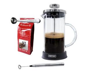 NERTHUS SET FIH 1128 Cafetera francesa de cristal 600ml. + Pinza y cuchara + Batidora de leche