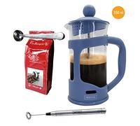NERTHUS SET FIH 1129 Cafetera francesa de émbolo 350ml. azul + Pinza y cuchara + Batidora de leche