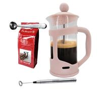 NERTHUS SET FIH 1131 Cafetera francesa de émbolo 350ml. rosa + Pinza y cuchara + Batidora de leche