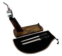 NERTHUS Tête rotative + couvre-jambon noir + aiguiseur manuel + couteau à jambon, Bois