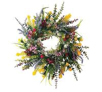 NERTOEE 1 couronne de printemps pour porte d'entrée, verdure résistante aux intempéries, couronnes rondes pour toutes saisons, 45,7 cm, fleurs d'été bienvenue à l'extérieur