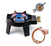 Neruma Réchaud à gaz en fonte avec brûleur à 3 anneaux, réchaud de camping extérieur, brûleur à gaz pour wok et casseroles de 20 à 36 cm (tuyau et réducteur de pression en kit)