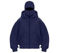 NerYuo Sweat a Capuche Zippé avec Cagoule Homme/Femme Veste Pull Grande Taille Chaude Hoodie Balaclava Cagoule Moto Masque Anti-Vent Manches Longues pour Sports Automne Hiver