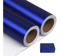 NESCCI Lot de 2 rouleaux de papier cadeau bleu métal mat, couleur unie, 45 cm x 10 m par rouleau, papier cadeau parfait pour mariage, Saint-Valentin, anniversaire, fête prénatale, bouquet à faire