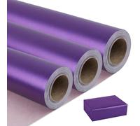 NESCCI Lot de 3 rouleaux de papier cadeau mat violet foncé, couleur unie nacré lustré, 43,2 cm x 10 m par rouleau. Papier cadeau parfait pour mariage, anniversaire, Noël, bouquet de bricolage