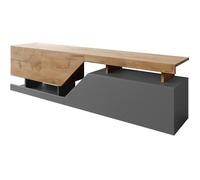 Nesezi 0164 Meuble TV bas avec ouverture sans poignée, 2 rabats/portes, meuble TV