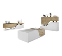 NESEZI Ensemble de Meubles de Salon Commode Table Basse et Meuble TV Blanc et Bois