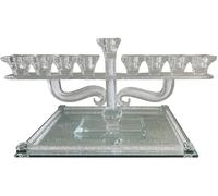 NESHER HOME Hanoukia Candélabre Chandelier Hanouka Menorah en Cristal et Pierres Blanches pour Hanouccah Bougeoir Juif Centre de Table Hannukah Plateau Miroir et Pierres Offert