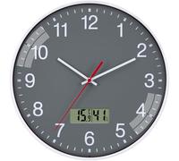 NESIFEE Horloge murale avec affichage de la température - Sans bruit de tic-tac - Grande - 30 cm - Gris - LCD - Thermomètre numérique - Horloge murale silencieuse - Horloge murale moderne pour salon