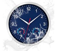 NESIFEE Horloge murale d'extérieur étanche avec affichage de la température et hygromètre - Horloge murale radio-pilotée - Grande horloge murale moderne - Bleu foncé - Pour salon, cuisine, salle de