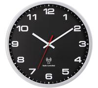 NESIFEE Horloge Murale Radio - Horloge Murale Noire 30cm - Alimentée par Batterie - Grande Horloge Vintage Moderne - Idéale pour la Cuisine, la Chambre, le Salon, les Enfants - Horloge Murale Radio