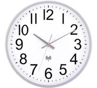 NESIFEE Horloge Radio Pilotée 30 cm Pendules Murales Silencieuse Horloge Murale Design Moderne pour Cuisine, Bureau, Salon, Décoration Mural avec Panneau Blanc & Cadre Argent