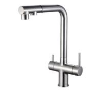 NESLNQC 3 Way Kitchen Mixer Taps with Drinking Water Filter Tap and Pull Out Spray Brass Finish 360° Swivel Kitchen Faucet Brushed Stainless Steel LWX