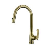 NESLNQC Brushed Gold Kitchen Faucet - 360° Rotating Pull-Out Spray Single Lever Mixer Tap Brass Sink Mixer for Hot & Cold Water Dual Flow European Style