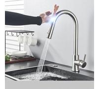 NESLNQC Gold Kitchen Faucet with Touch Control - Pull Out Kitchen Mixer Tap, Sensitive Sensor, Black & Gold Finish, Modern Design for Effortless Use and Stylish Decor LWX