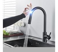 NESLNQC Gold Kitchen Faucet with Touch Control - Pull Out Kitchen Mixer Tap, Sensitive Sensor, Black & Gold Finish, Modern Design for Effortless Use and Stylish Decor LWX