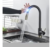 NESLNQC Gold Kitchen Faucet with Touch Control - Pull Out Kitchen Mixer Tap, Sensitive Sensor, Black & Gold Finish, Modern Design for Effortless Use and Stylish Decor LWX