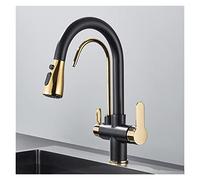 NESLNQC Matte Black 360° Pull-Out Kitchen Faucet with Water Filter & Three-Way Spray Stylish Mixer Tap (Type A Black Gold) for Modern Kitchens Easy Installation & Design
