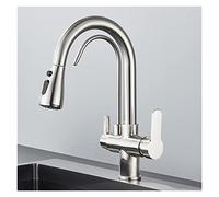 NESLNQC Matte Black Kitchen Faucet with 360° Pull-Down Sprayer Three-Way Water Filter Tap Stylish Sink Mixer for Modern Home Upgrade Brushed Nickel Finish