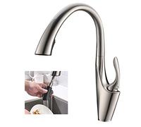 NESLNQC Modern Brushed Nickel Kitchen Mixer TapHigh Arc Pull Out Faucet with Single Level Control & Pull Down Sprayer for Stylish Kitchen Sinks
