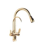 NESLNQC Modern Pull Down Kitchen Faucet - Gold/Black/Chrome 2/3 Way Purified Water Filter Tap Stylish Sink Mixer for Kitchen Drinking Water (Beige with Dots C)