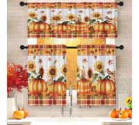 Nesphy Rideaux de fenêtre à carreaux courts de style rustique avec passe-tringle pour chambre à coucher, petit café, cuisine d'automne - 91,4 cm - Orange